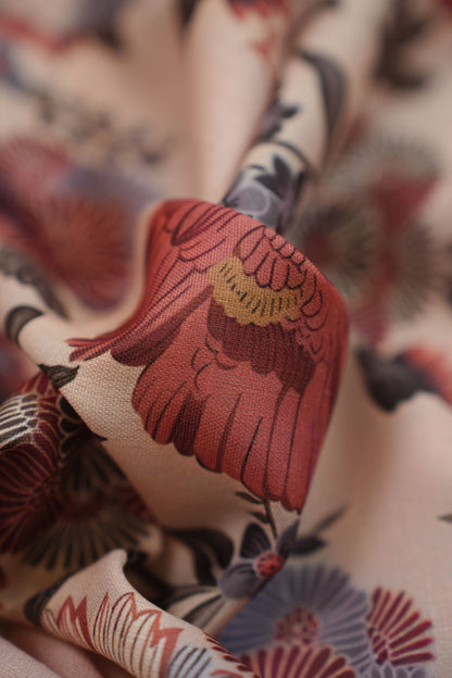 Dusky Charm Linen Floral Printed Fabric