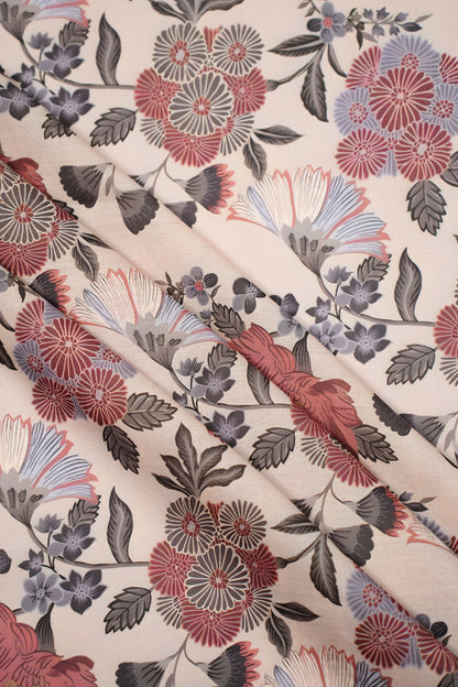 Dusky Charm Linen Floral Printed Fabric
