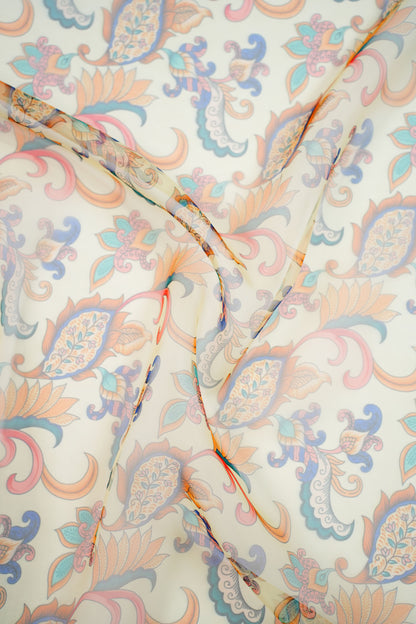 Heritage Swirl Organza Floral Printed Fabric
