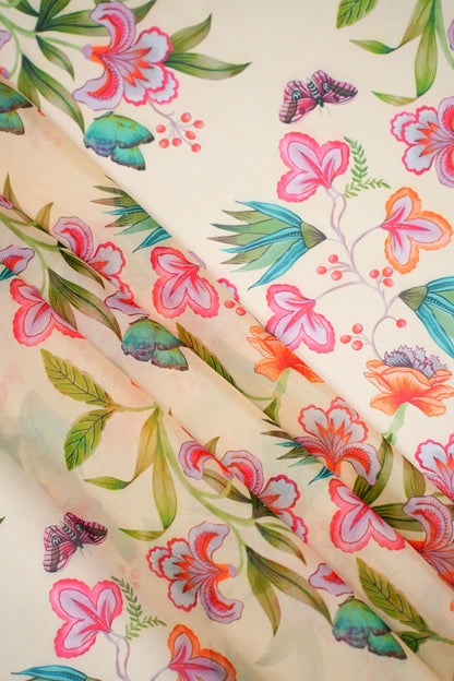 Meadow Charm Georgette Floral Printed Fabric