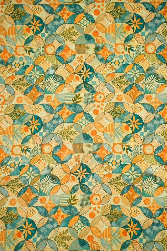 GeoFlora Harmony Muslin Geometric Floral Printed Fabric