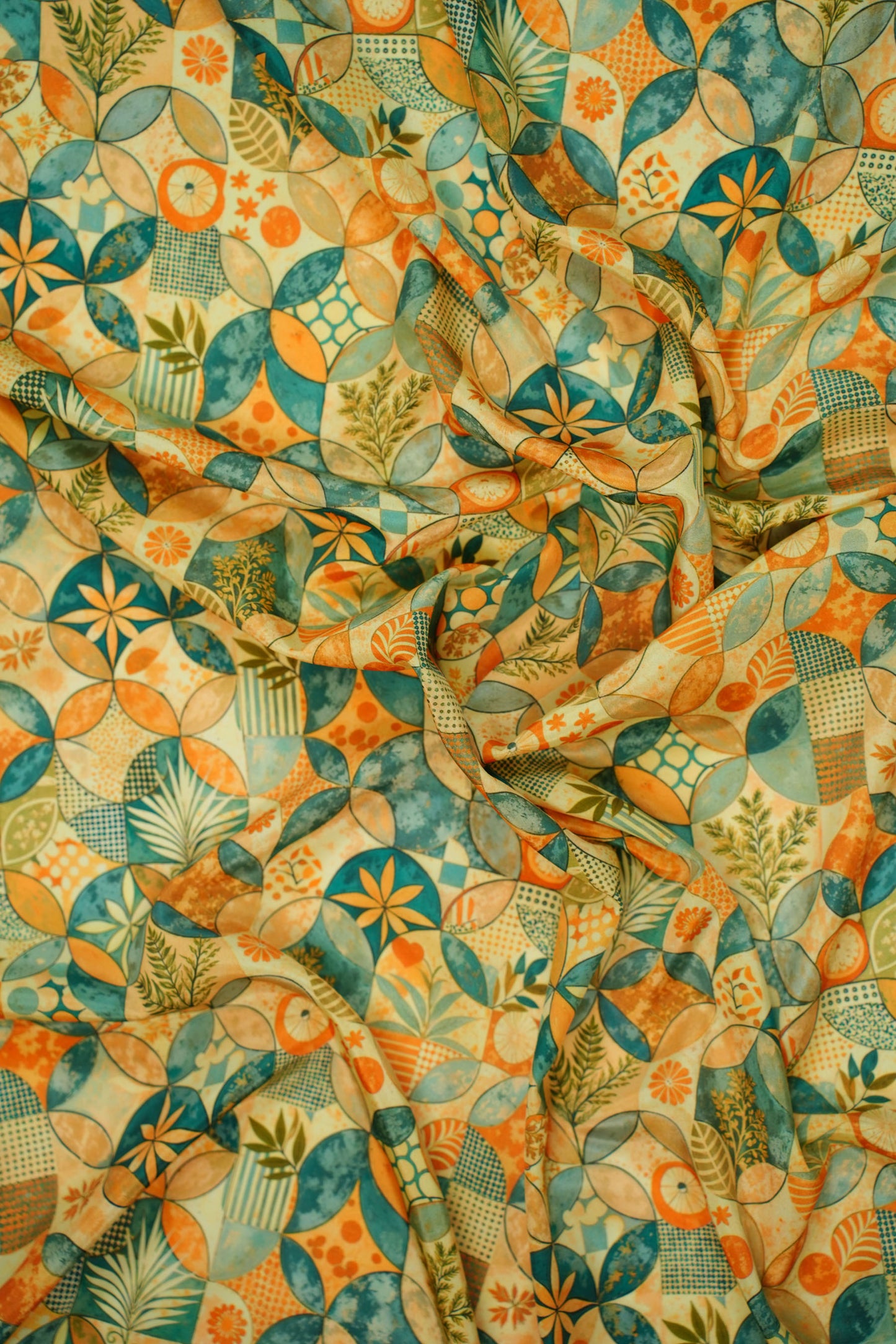 GeoFlora Harmony Muslin Geometric Floral Printed Fabric