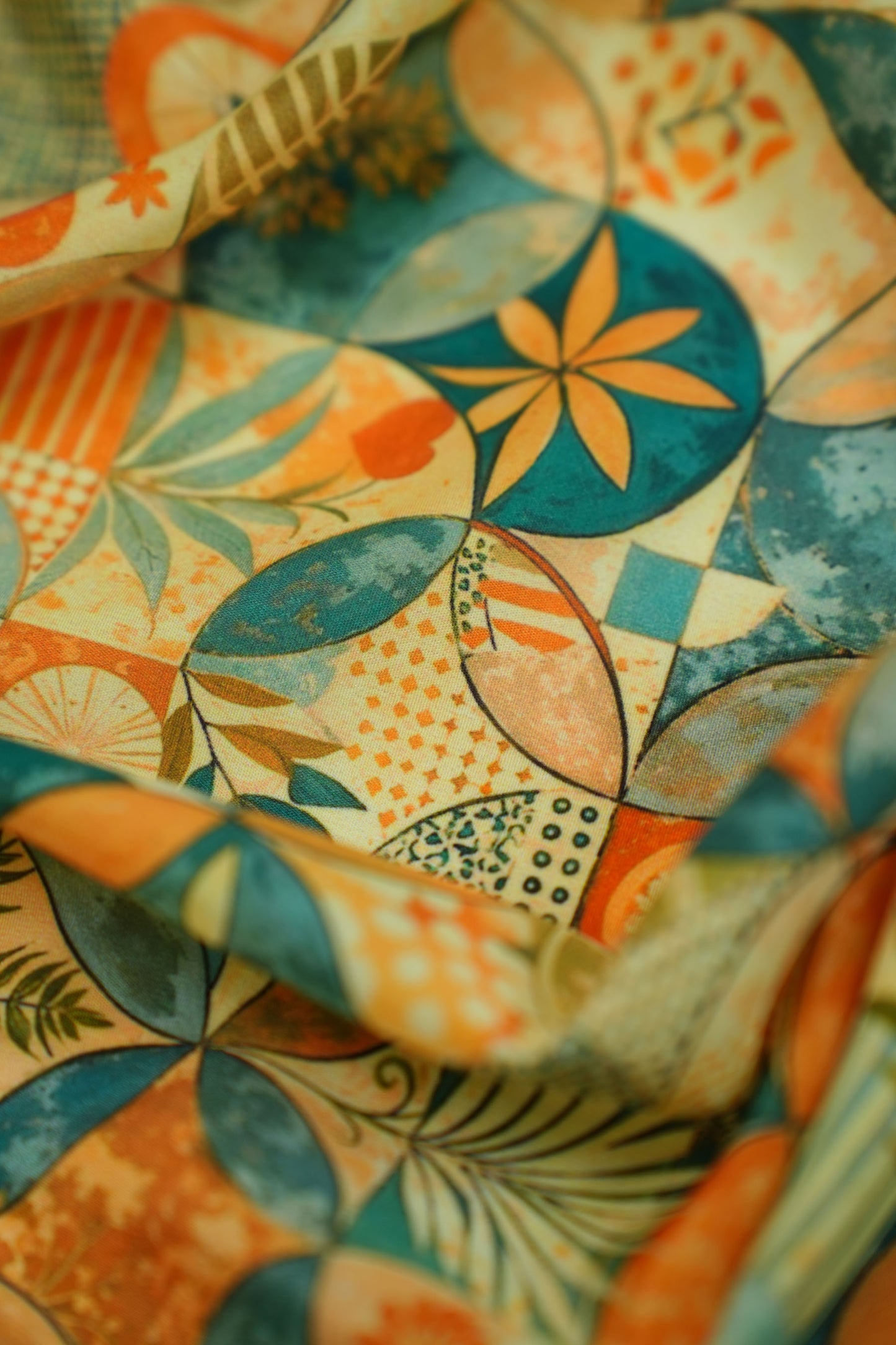 GeoFlora Harmony Muslin Geometric Floral Printed Fabric