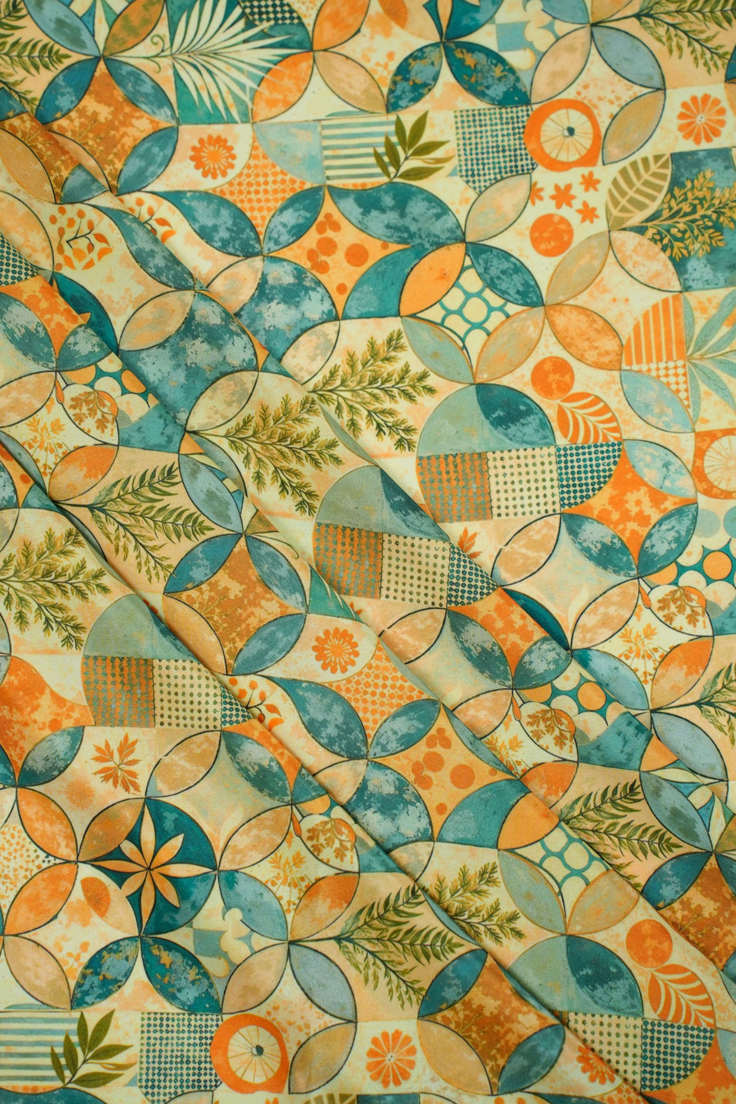 GeoFlora Harmony Muslin Geometric Floral Printed Fabric