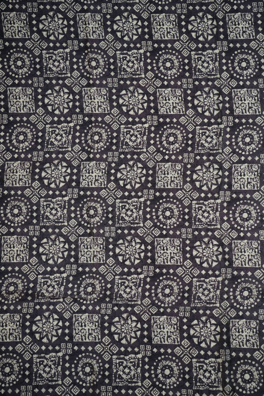 Regal Indigo Crepe Silk Geometric Printed Fabric