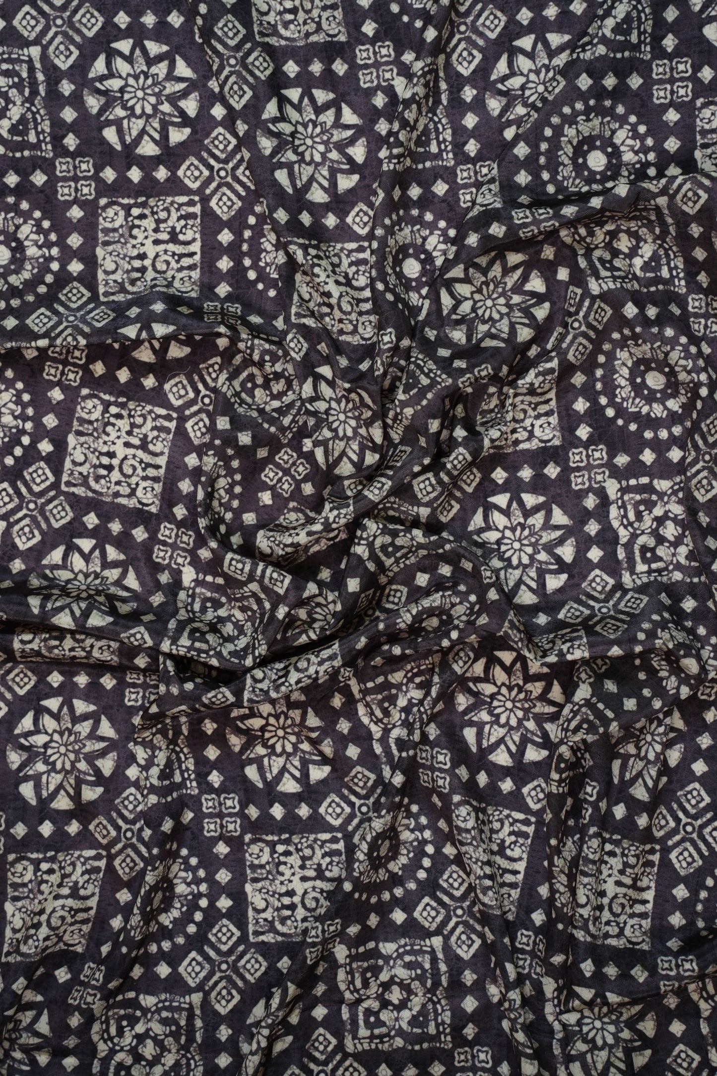 Regal Indigo Crepe Silk Geometric Printed Fabric