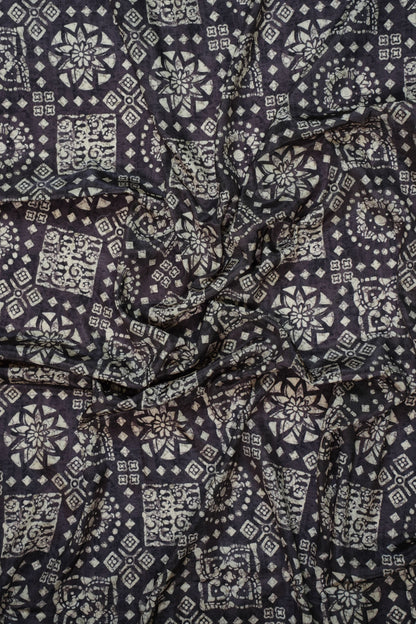 Regal Indigo Crepe Silk Geometric Printed Fabric
