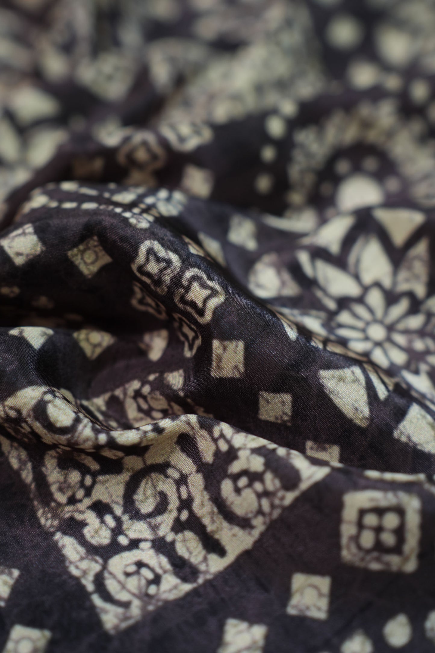 Regal Indigo Crepe Silk Geometric Printed Fabric