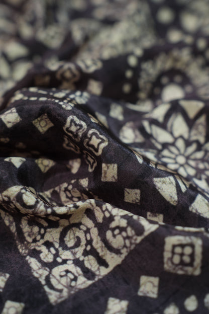 Regal Indigo Crepe Silk Geometric Printed Fabric