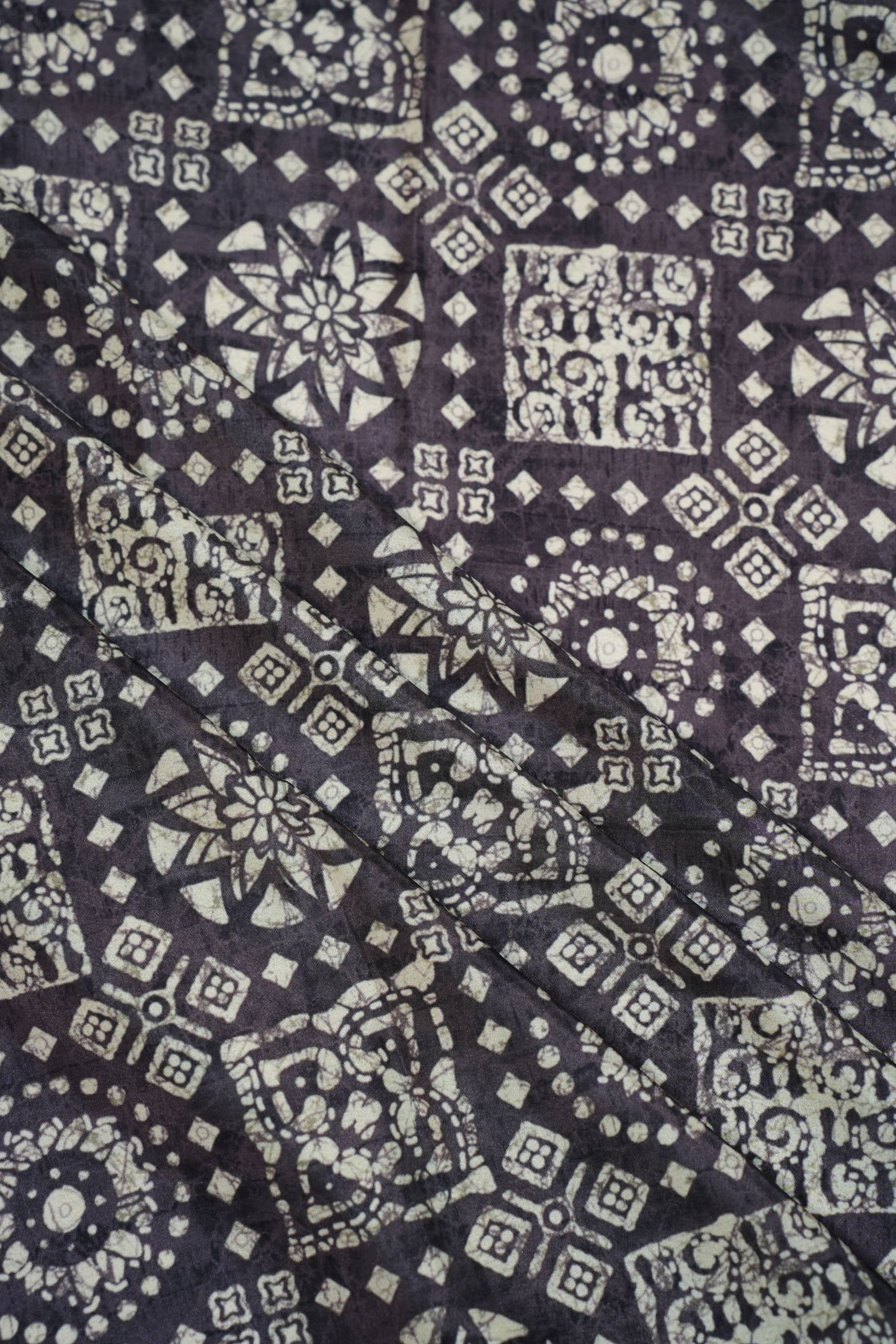 Regal Indigo Crepe Silk Geometric Printed Fabric