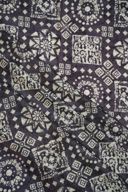 Regal Indigo Crepe Silk Geometric Printed Fabric
