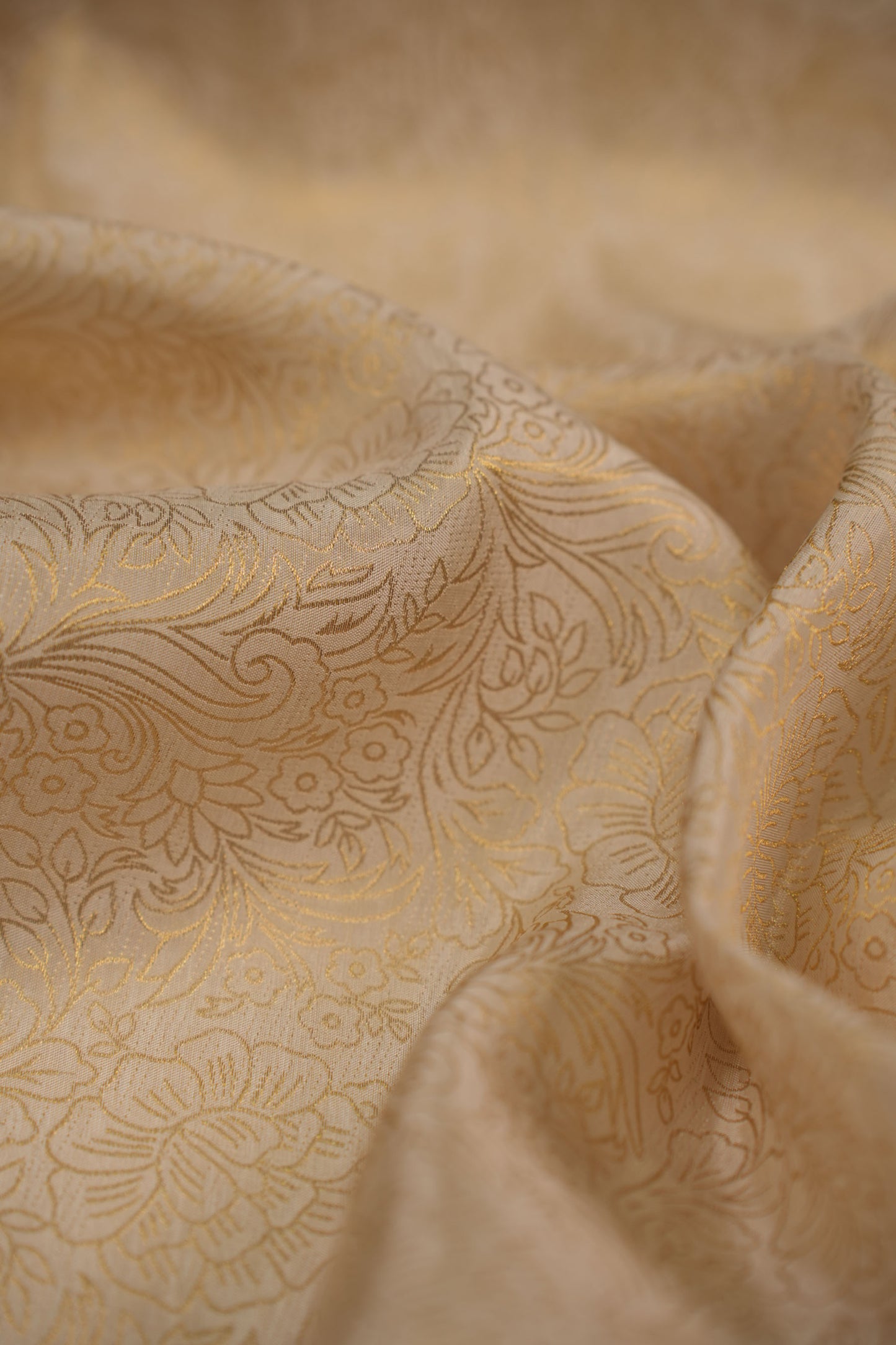 Golden Floral Embossed Banarasi Fabric