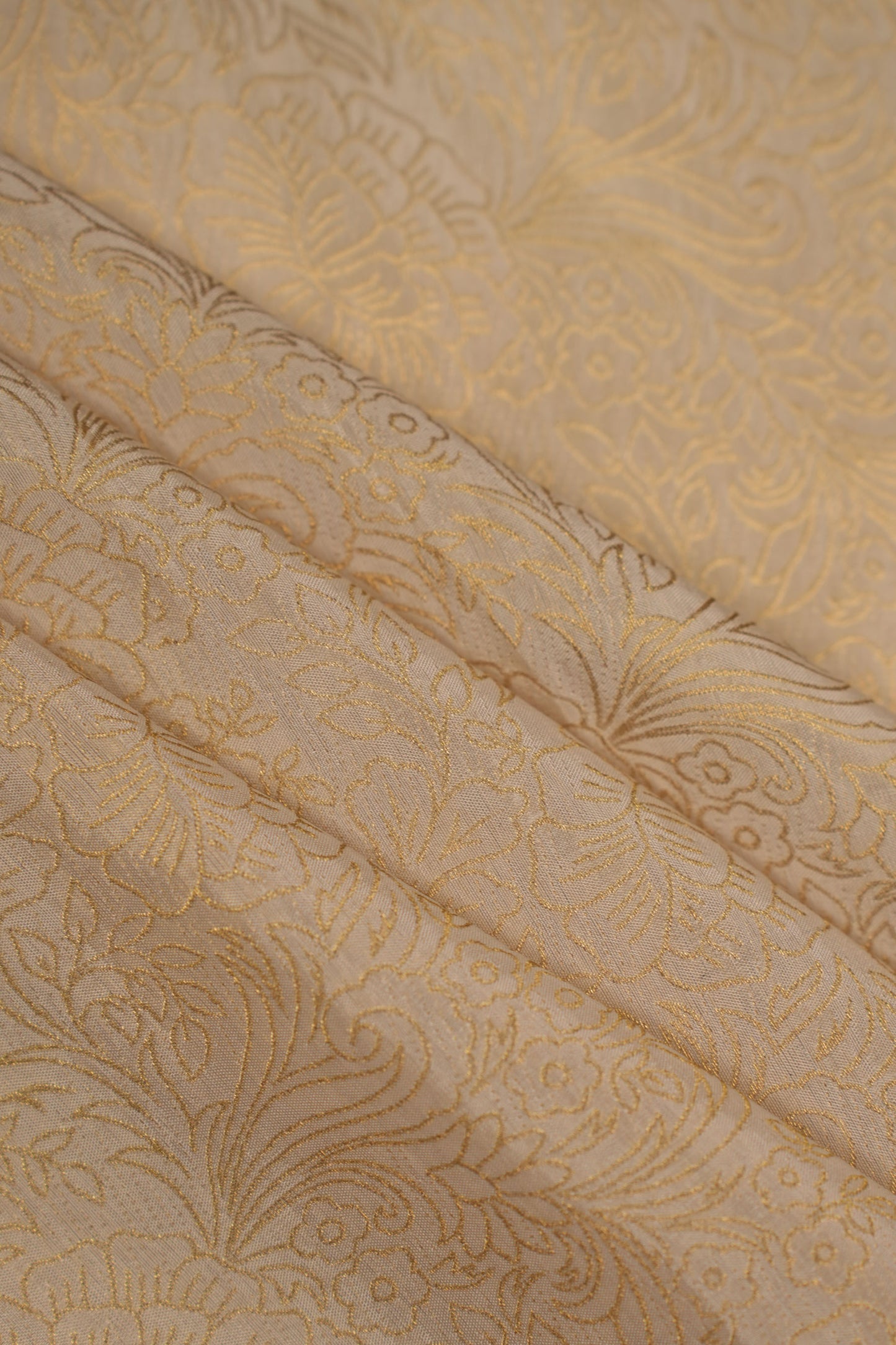 Golden Floral Embossed Banarasi Fabric