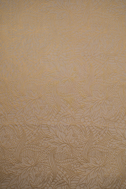 Ivory Gold Banarasi Brocade Fabric with Floral Weave