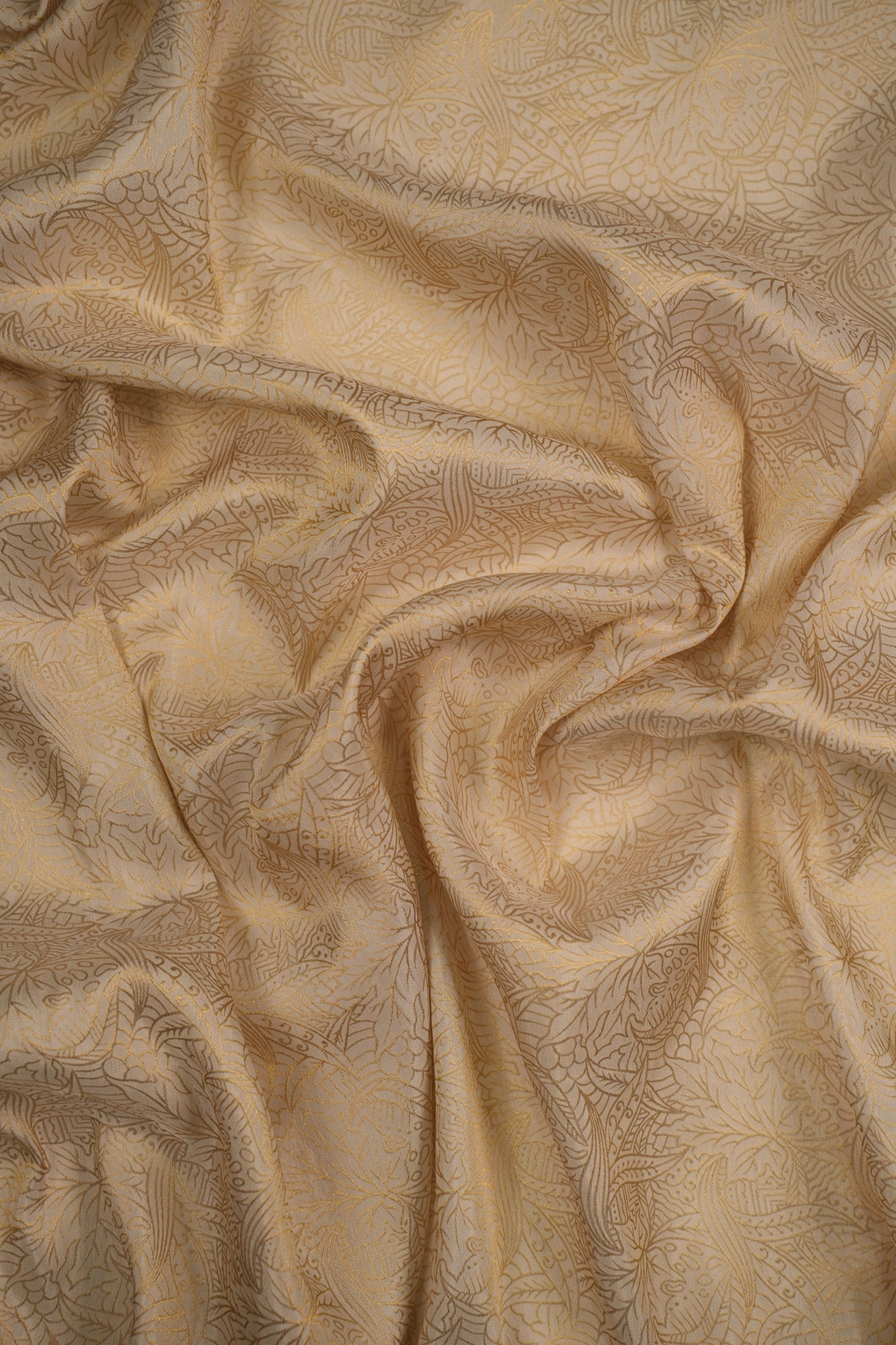 Ivory Gold Banarasi Brocade Fabric with Floral Weave