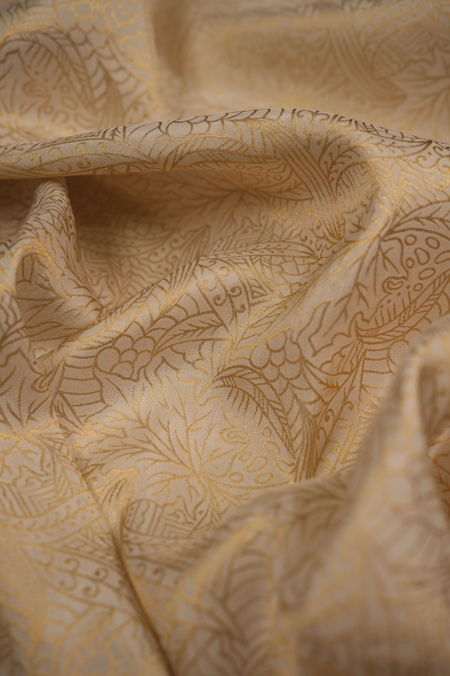 Ivory Gold Banarasi Brocade Fabric with Floral Weave