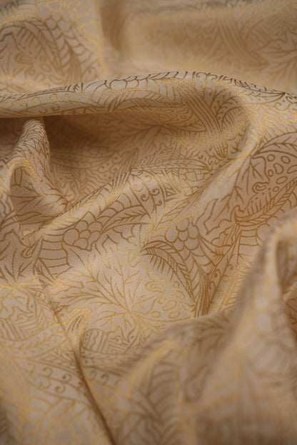 Ivory Gold Banarasi Brocade Fabric with Floral Weave