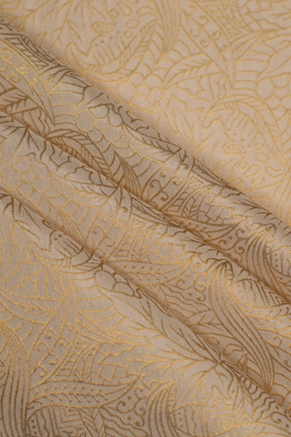 Ivory Gold Banarasi Brocade Fabric with Floral Weave