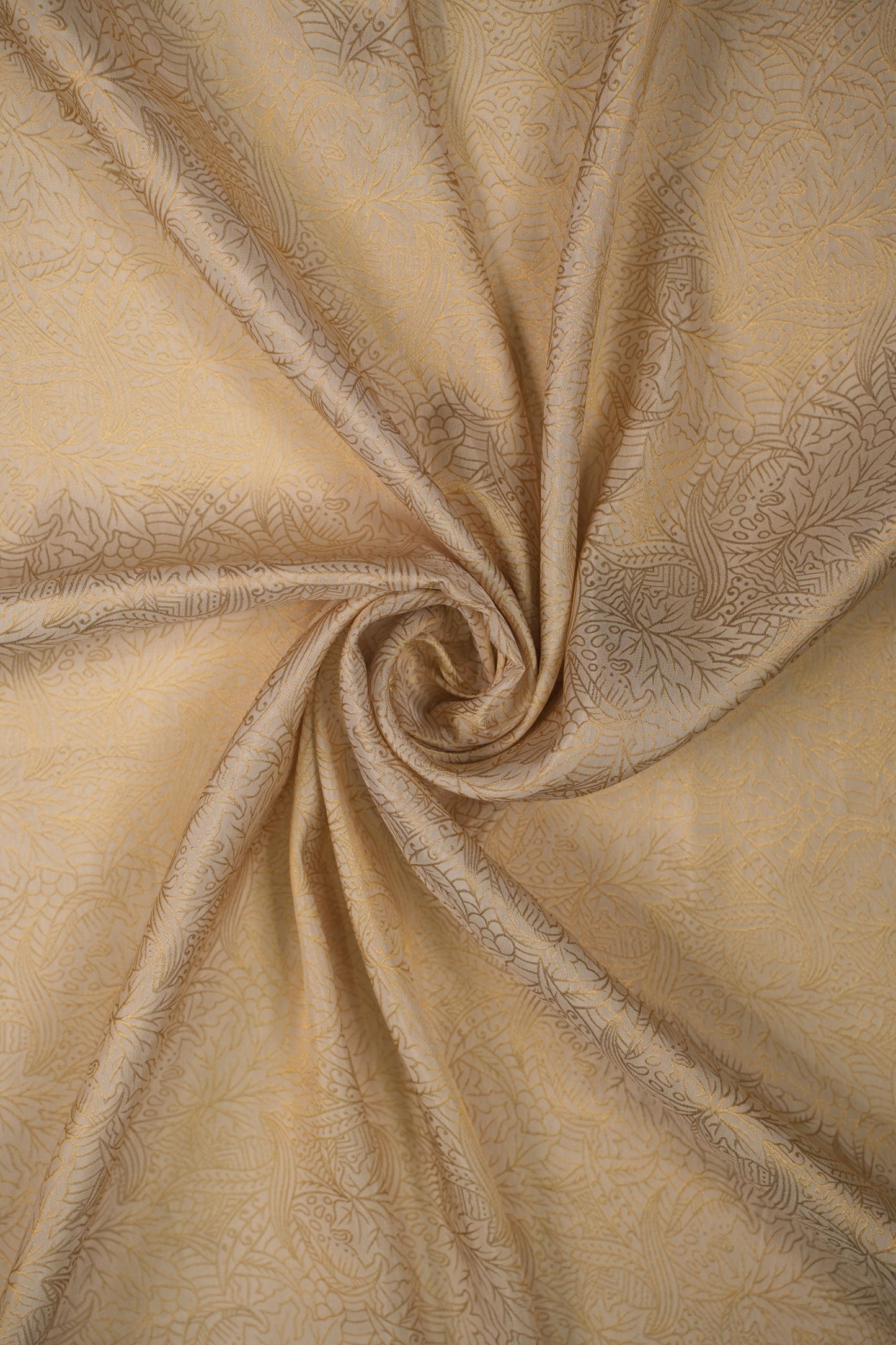 Ivory Gold Banarasi Brocade Fabric with Floral Weave