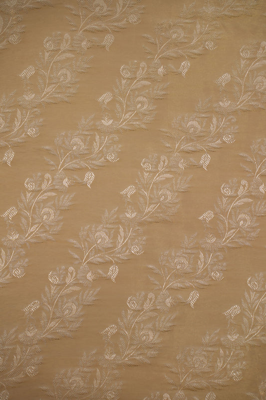 Golden Foil Embellished Pure Tanchoi Silk Fabric