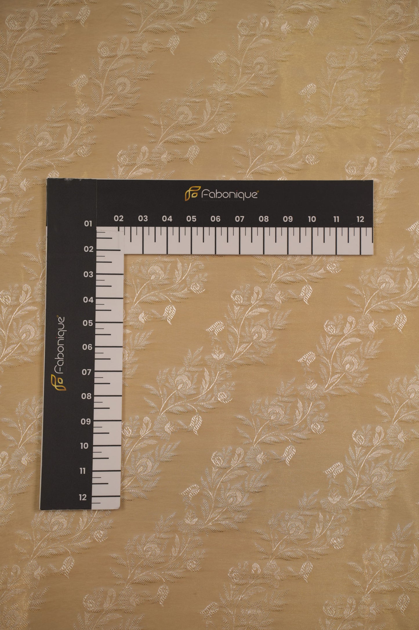 Golden Foil Embellished Pure Tanchoi Silk Fabric