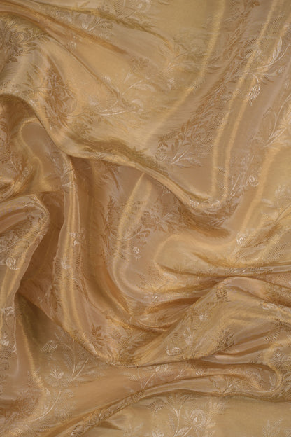 Golden Foil Embellished Pure Tanchoi Silk Fabric
