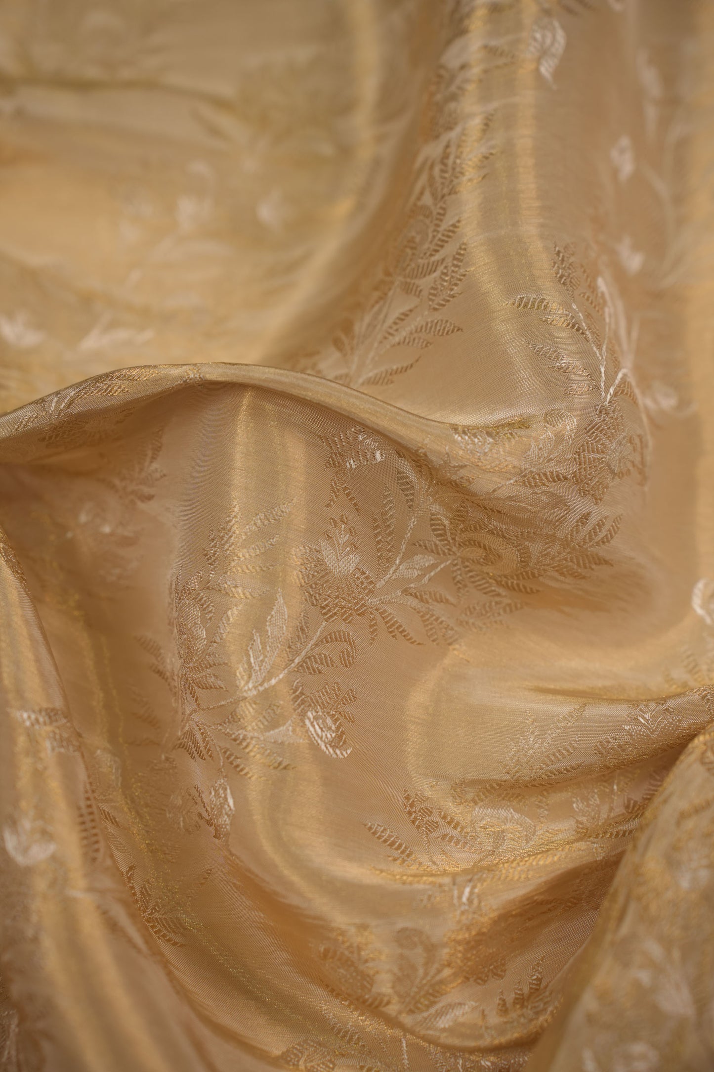 Golden Foil Embellished Pure Tanchoi Silk Fabric
