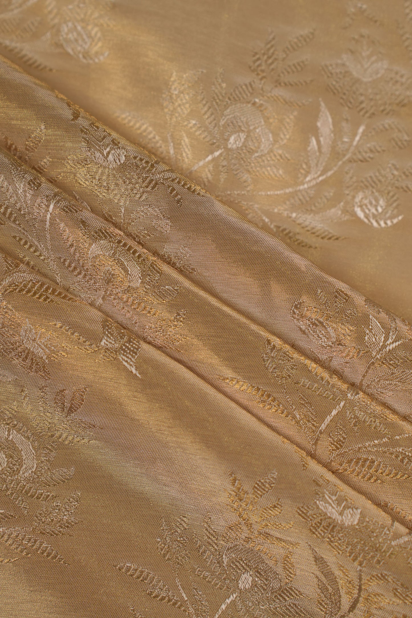 Golden Foil Embellished Pure Tanchoi Silk Fabric