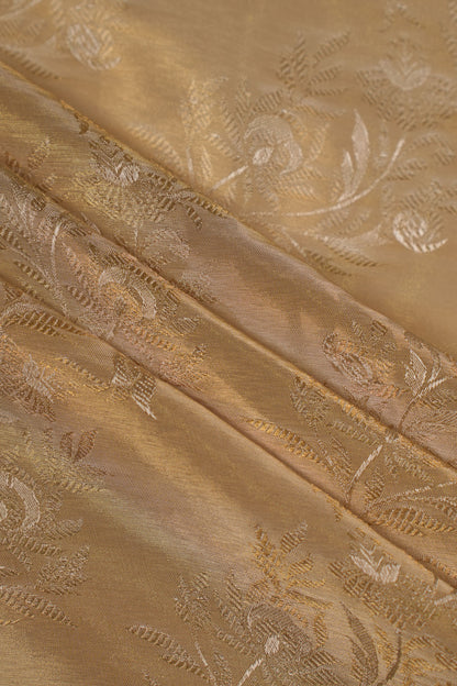 Golden Foil Embellished Pure Tanchoi Silk Fabric