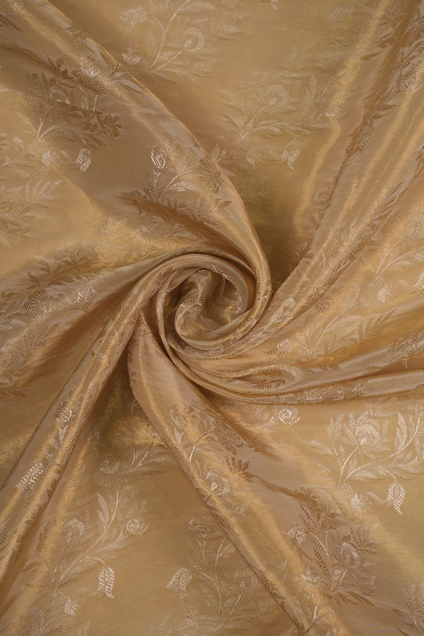 Golden Foil Embellished Pure Tanchoi Silk Fabric