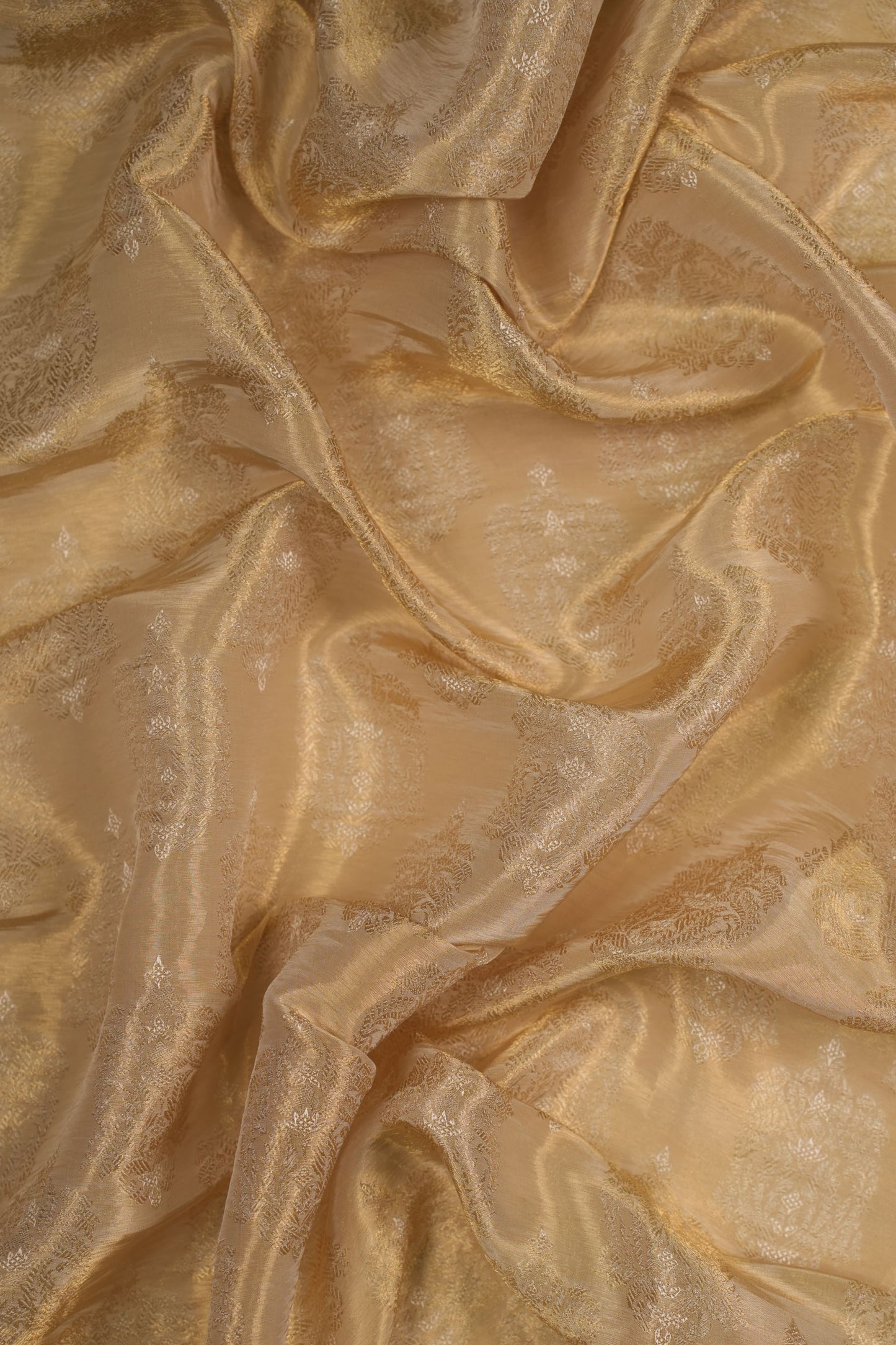 Ornate Golden Woven Pure Tanchoi Silk Brocade Fabric