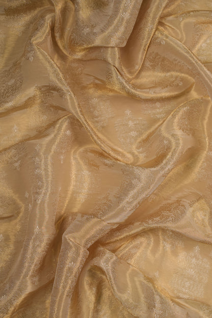 Ornate Golden Woven Pure Tanchoi Silk Brocade Fabric