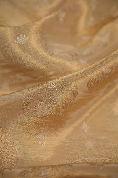 Ornate Golden Woven Pure Tanchoi Silk Brocade Fabric
