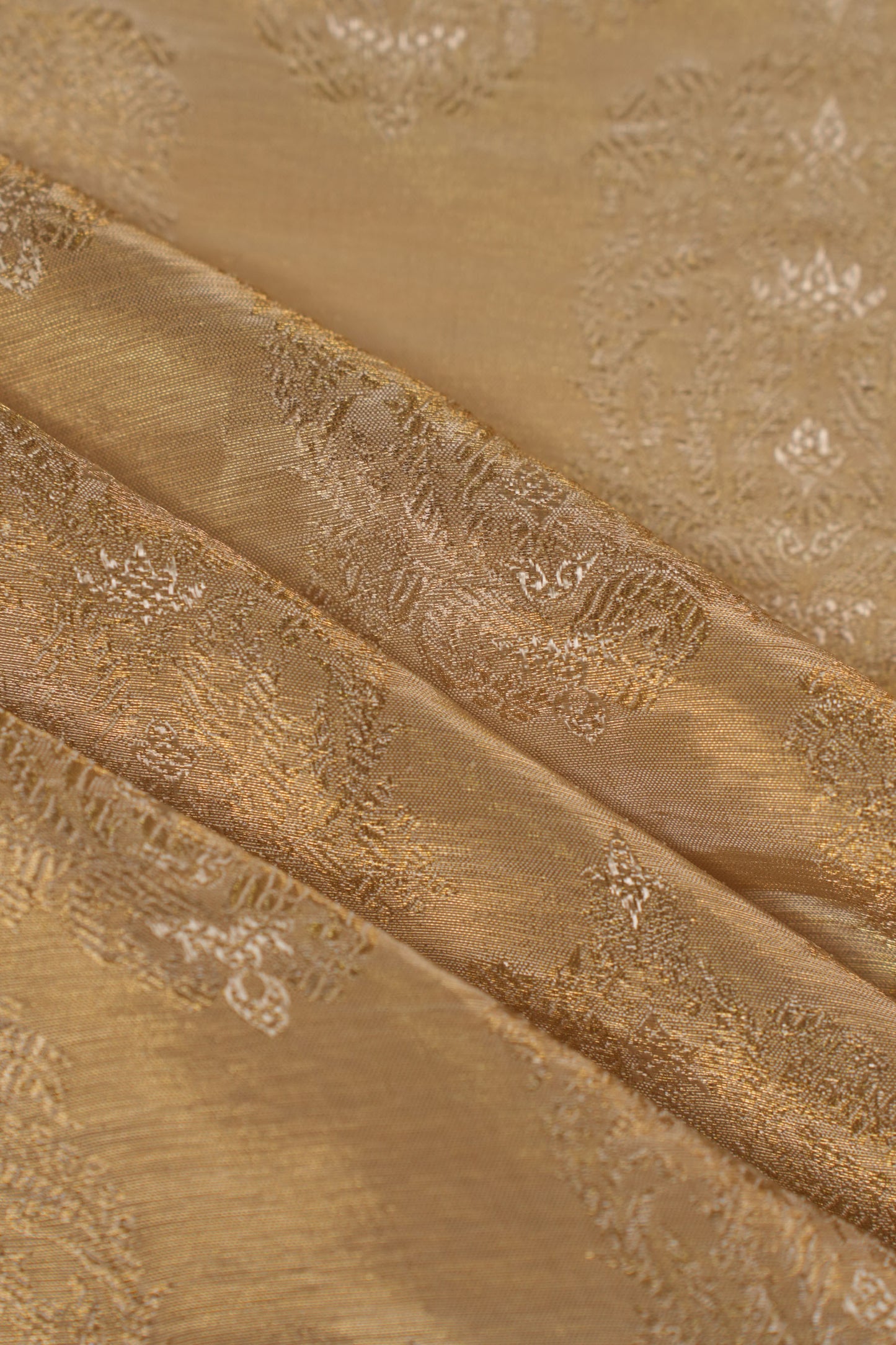 Ornate Golden Woven Pure Tanchoi Silk Brocade Fabric