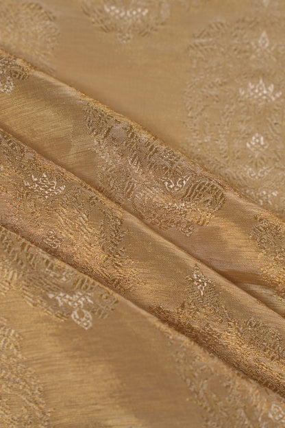 Ornate Golden Woven Pure Tanchoi Silk Brocade Fabric