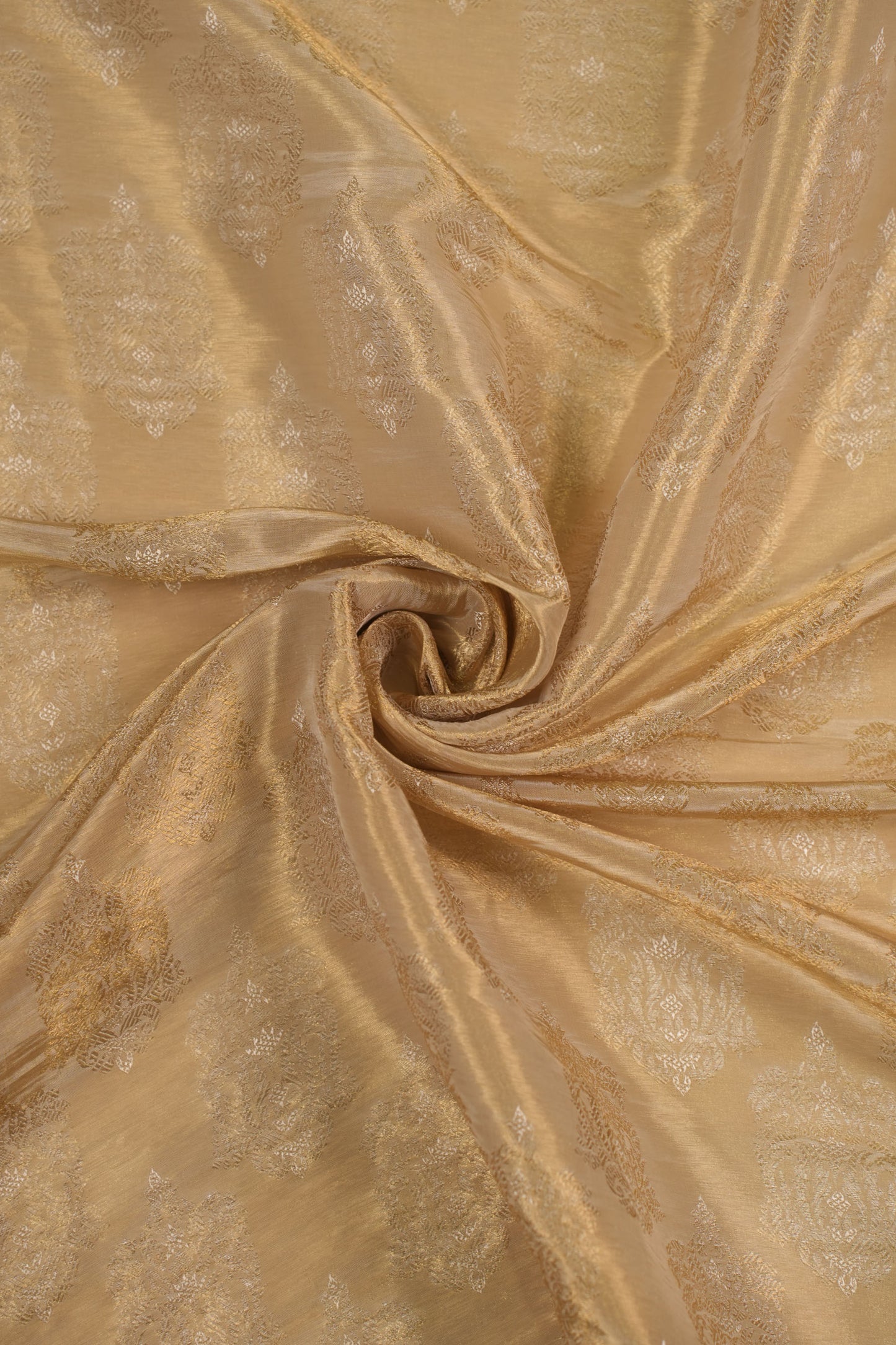 Ornate Golden Woven Pure Tanchoi Silk Brocade Fabric