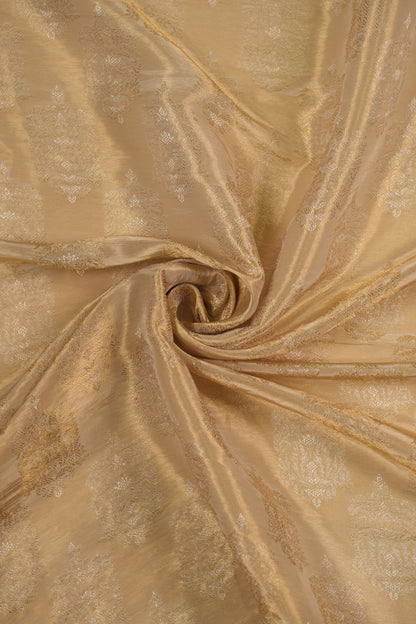 Ornate Golden Woven Pure Tanchoi Silk Brocade Fabric