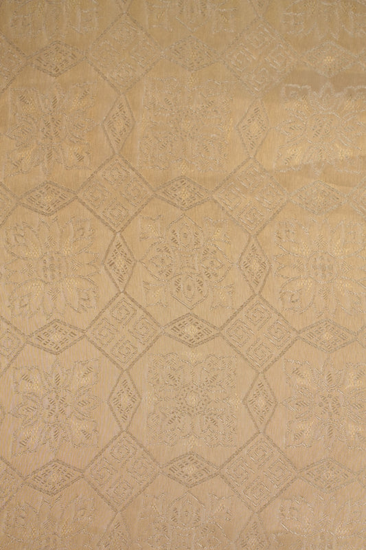 Pure Tanchoi Silk Floral Fabric with Ornate Geometric Design and Lustrous Finish