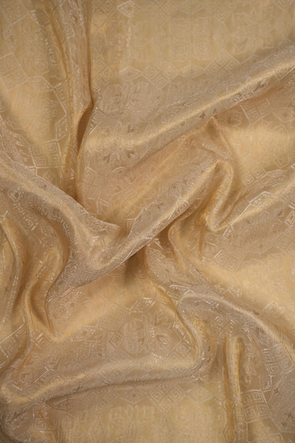 Pure Tanchoi Silk Floral Fabric with Ornate Geometric Design and Lustrous Finish