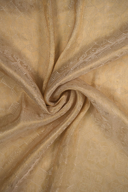 Pure Tanchoi Silk Floral Fabric with Ornate Geometric Design and Lustrous Finish
