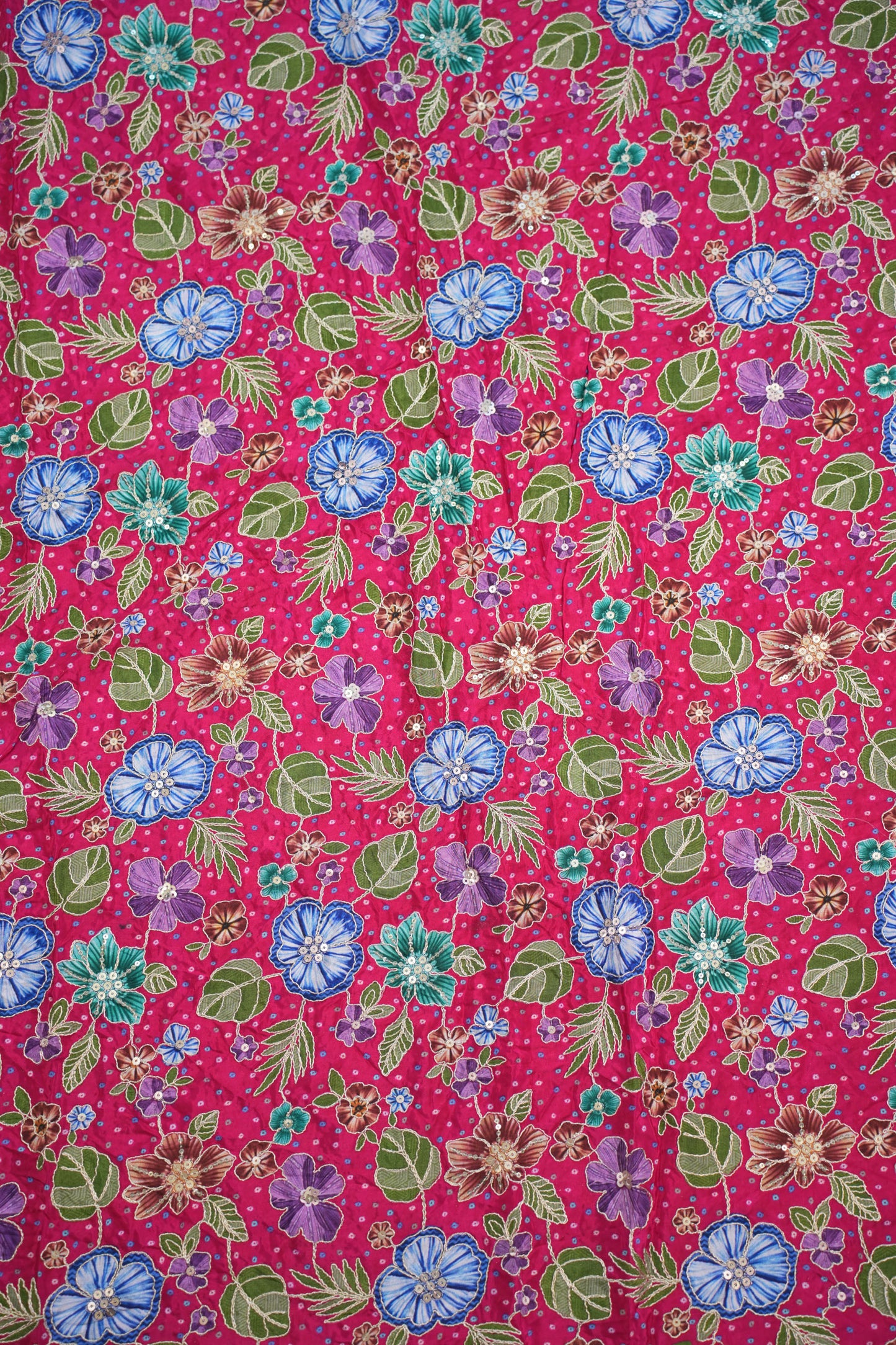 Red Floral Embroidered Crepe Fabric