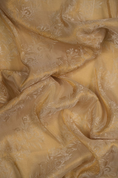 Golden Woven Pure Tanchoi Silk Floral Brocade Fabric