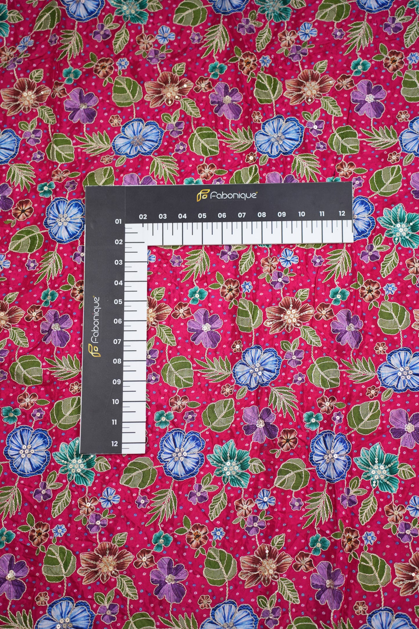 Red Floral Embroidered Crepe Fabric