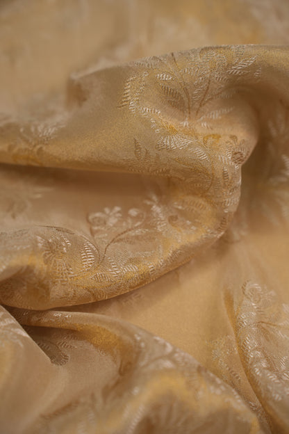 Golden Woven Pure Tanchoi Silk Floral Brocade Fabric