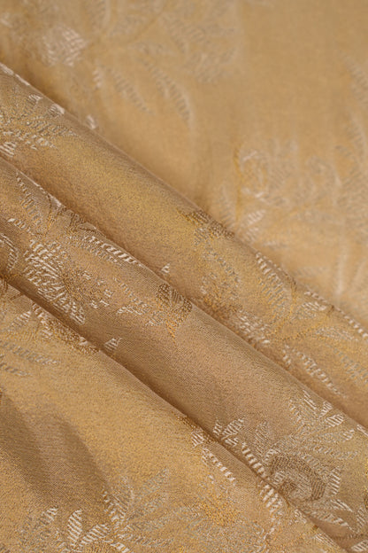 Golden Woven Pure Tanchoi Silk Floral Brocade Fabric