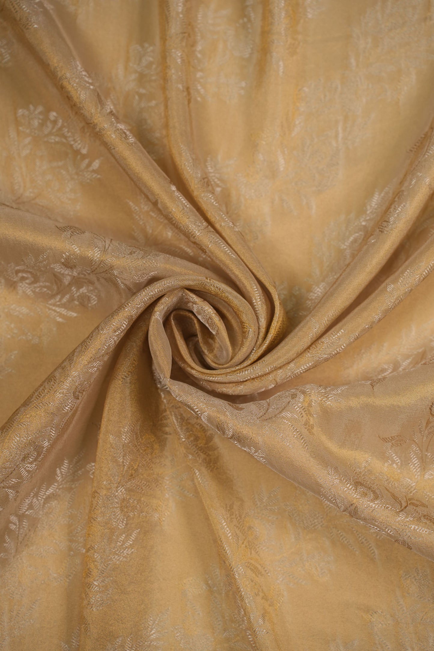 Golden Woven Pure Tanchoi Silk Floral Brocade Fabric