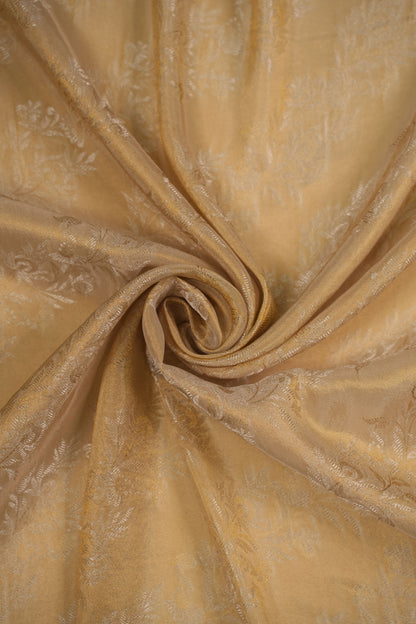 Golden Woven Pure Tanchoi Silk Floral Brocade Fabric