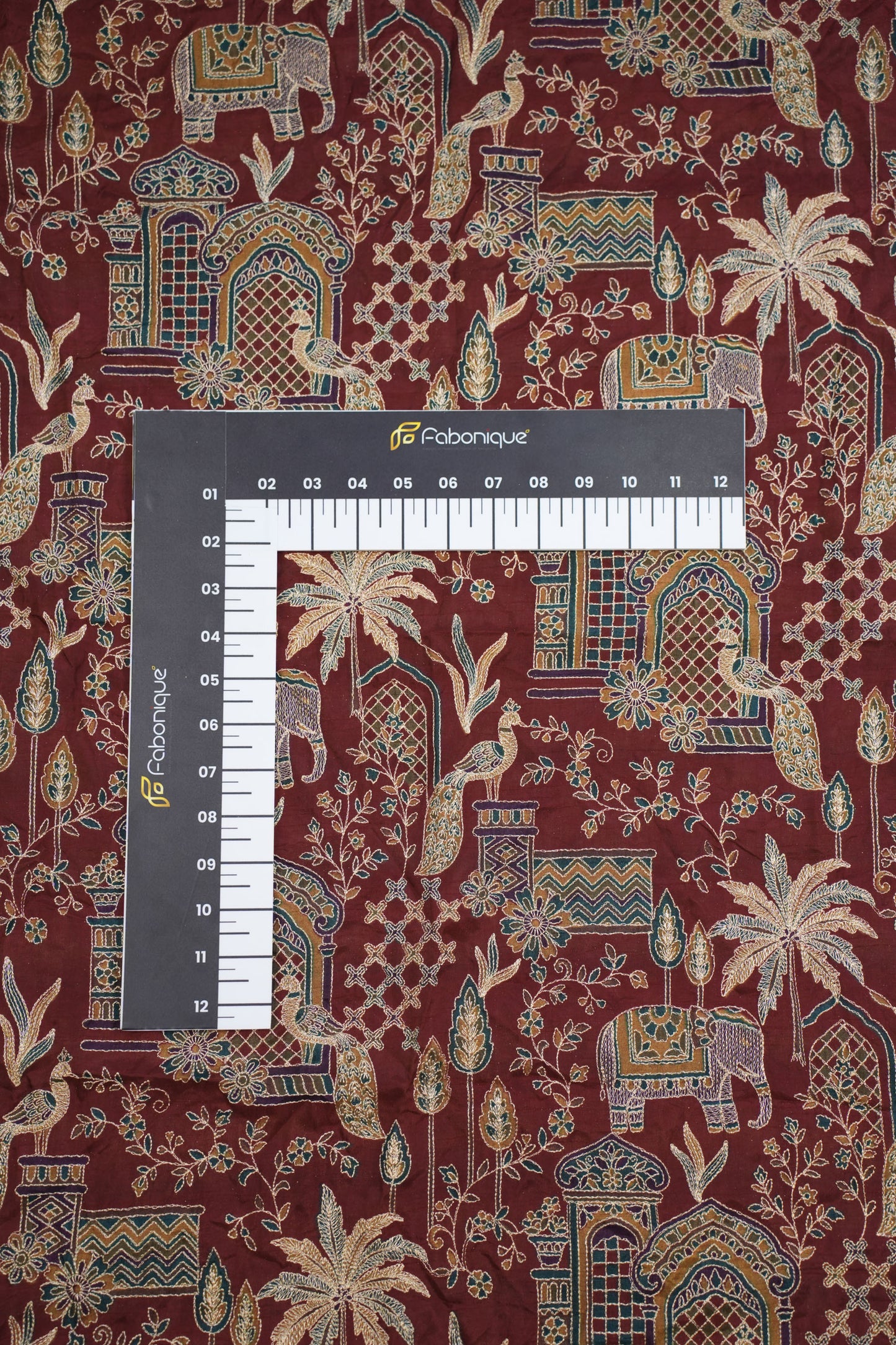 Red Majestic Meadow Viscose Chinon Embroidered Fabric