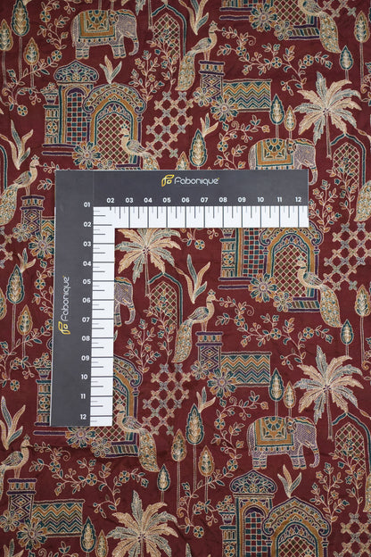 Red Majestic Meadow Viscose Chinon Embroidered Fabric