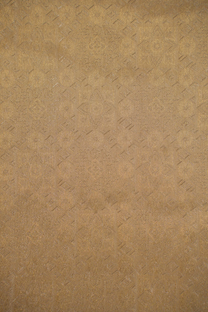 Pure Tanchoi Silk Brocade Fabric with Intricate Golden Floral Patterns